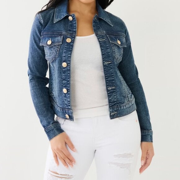 True Religion NWT Sz S  Medium  Wash Jesse Single Needle Slim Fit Denim Jacket - Picture 1 of 14